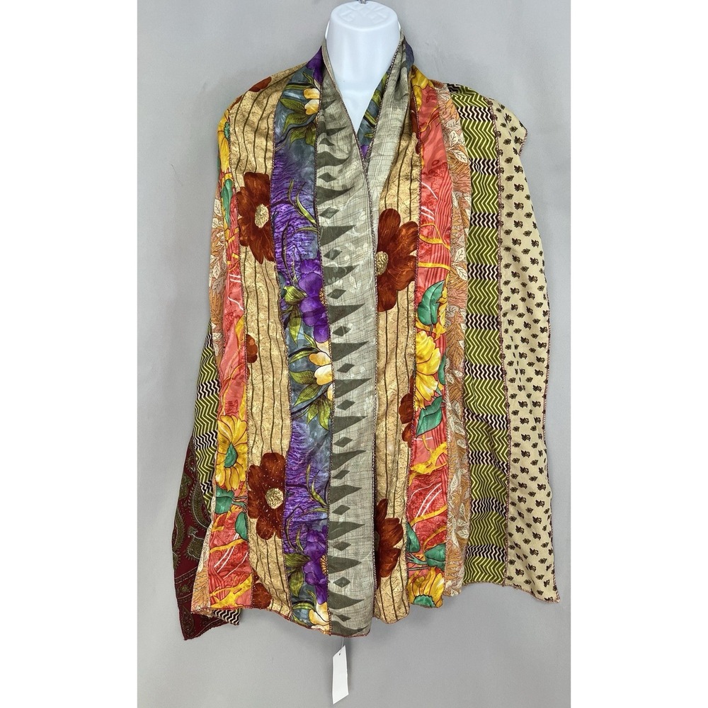 Darn Good Yarn Silk Medley Scarf Reclaimed Sari‎ Silk Floral 20×70 Inches New